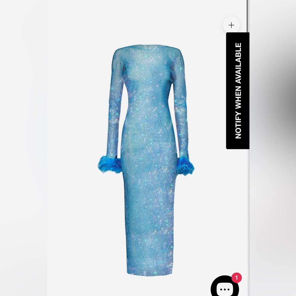 Blue Sparkle Maxi Dress with Feather Cuffs